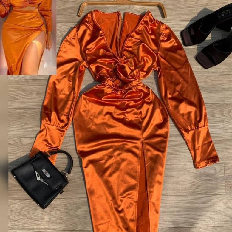 Image du produit : robe soiree avec fente de cote et son noeud