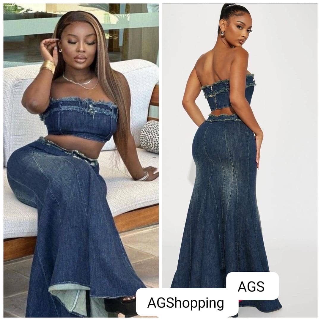 Product image thumbnail: Jean two piece skirt and crop top