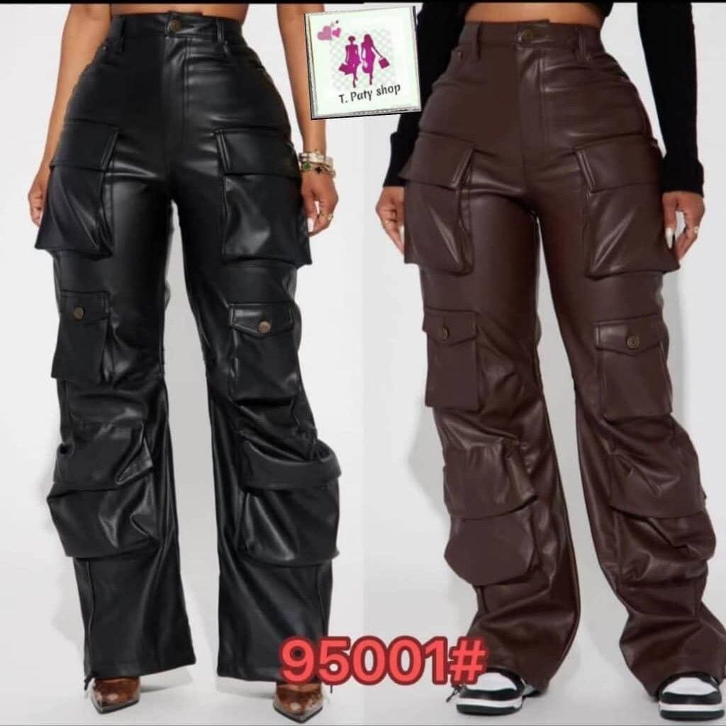 Image of Leather cargo pants