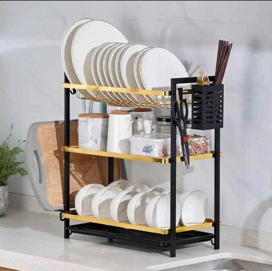 Image of 3-tier stainless steel dish rack