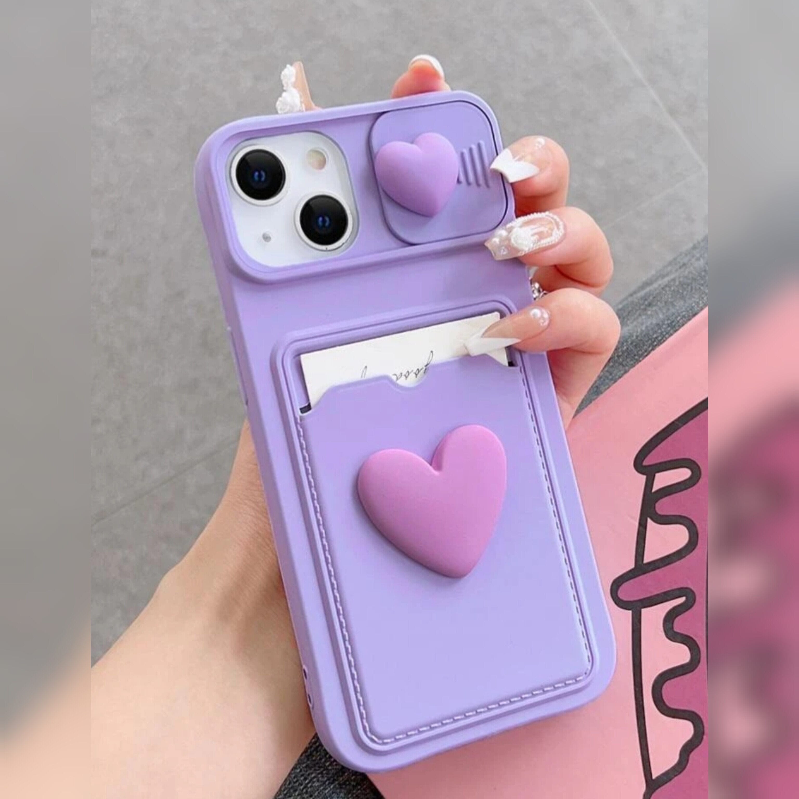 Image de Coque de téléphone avec fente pour carte et décor de cœur