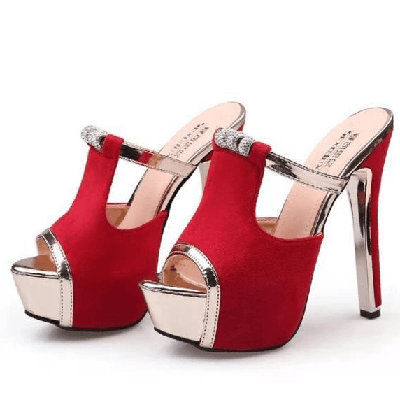 Image of red high heels mules