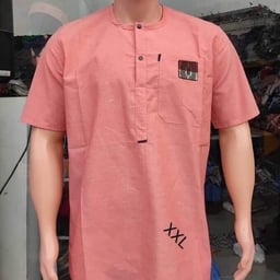 Product image for Salmon Pink Men's Short-Sleeve African Shirt with Pocket Detail