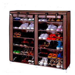 Product image for Large Brown Fabric Shoe Rack with Multiple Shelves