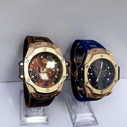 Product image for Luxury Men's Skeleton Dial Watch - Gold Accents with Brown and Blue Straps