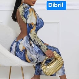 Image du produit Robe moulante dos nu à imprimé abstrait