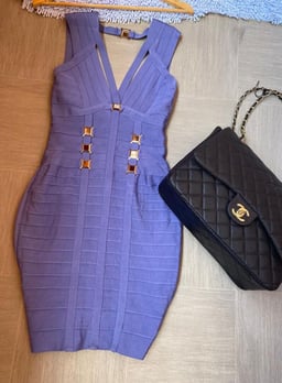 Image du produit Robe Style Hervé Léger, Taille M, Lilas avec Accents Dorés