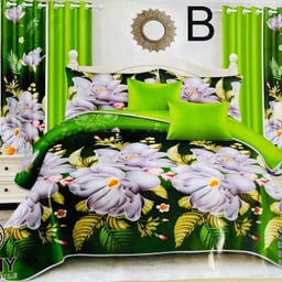 Product image for Floral Pattern Bedding Set with Curtains