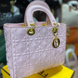 Product image for Elegant Pink Quilted Top-Handle Handbag with Gold Charms