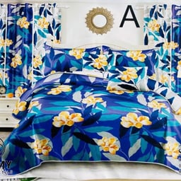 Product image for Floral Pattern Bedding Set with Curtains