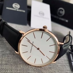 Product image for Hannah Martin Classic Rose Gold & Black Watch with Leather Strap