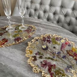 Product image for Handcrafted Epoxy Resin Tray with Rose Petals and Gold Leaf