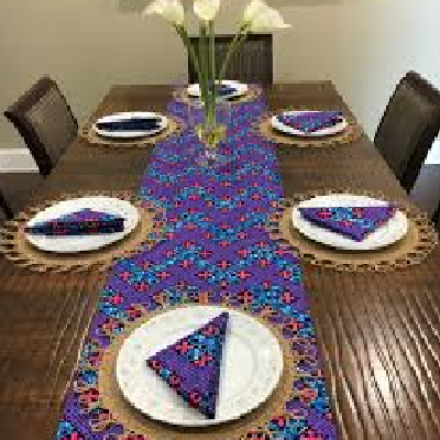 Product image attachment 1 - African fabric table runner and napkin set