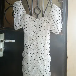 Product image attachment 2 - Short white polka dot tulle gathered dress