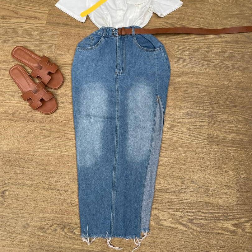 Photo 1 du produit - jupe jeans avec fente de cote