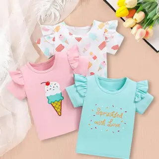 Photo 1 du produit  - Ensemble 3 pièces haut à manches flottantes et imprimé pour fille