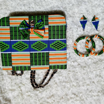 Product image attachment 1 - Ankara customized bag,bangles and earrings set