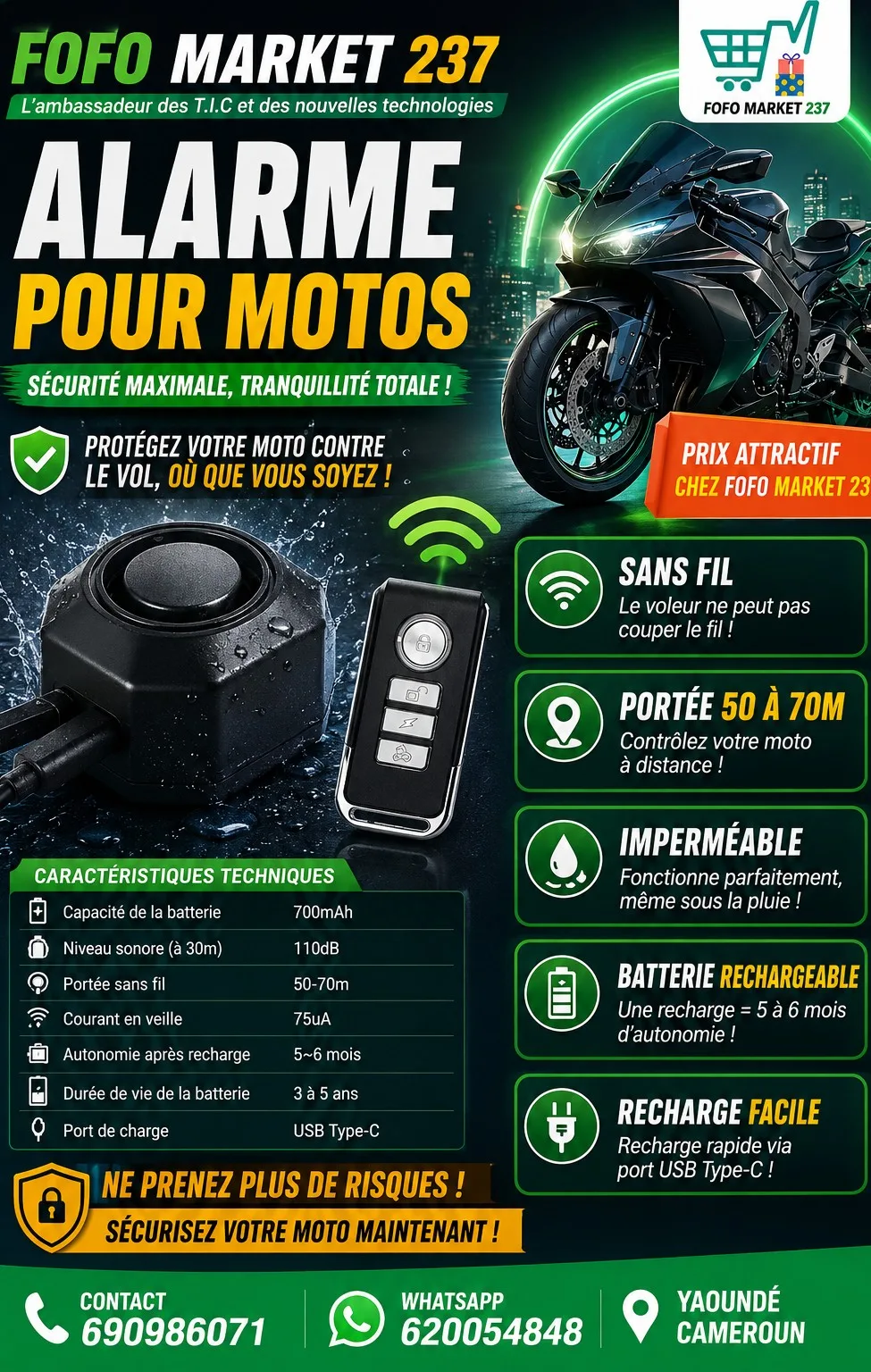 Photo 1 du produit - alarmes sans fil pour Moto 🏍️