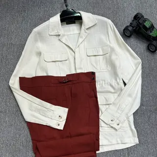 Photo 1 du produit  - ensemble surchemise  lin + pantalon taille haute